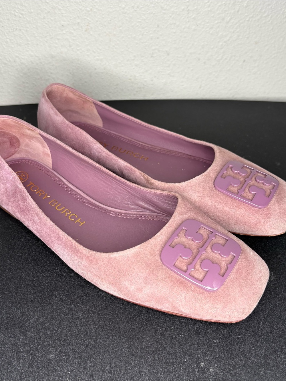 Tory Burch Georgia Suede Ballet Flats Cipria Purple Square Toe Women’s 9.5 M